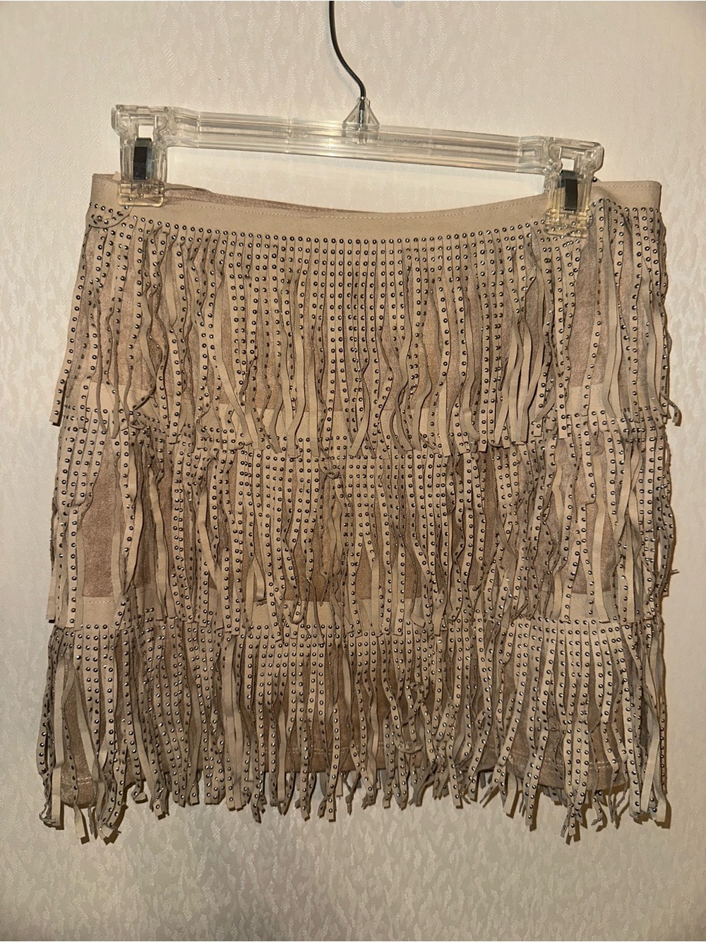 Forever 21 Taupe Fringe Mini Skirt with Studs